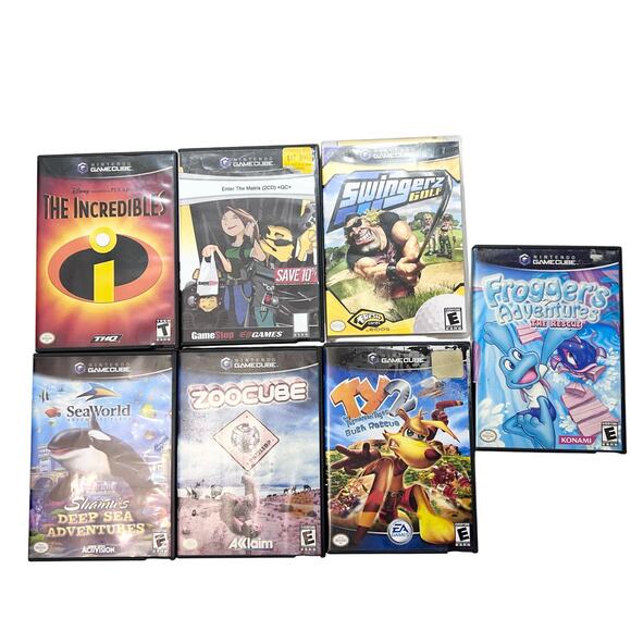 Nintendo Gamecube Lot 7 Incredibles Matrix Swingerz Frogger SeaWorld ZooCube Ty - Picture 1 of 16
